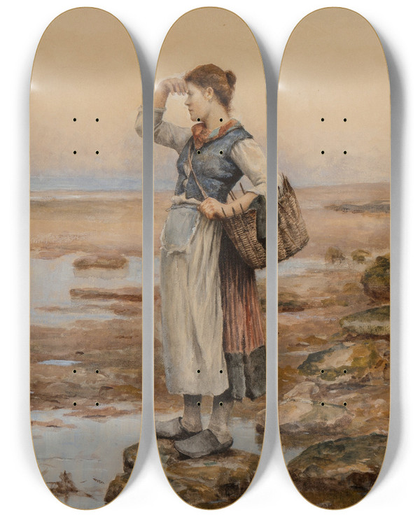 Triptych art skateboard deck of Daniel Ridgway Knight The Water Carriers_2 by Daniel Ridgway Knight (1839-1924)