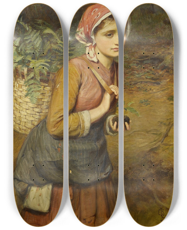 Triptych art skateboard deck of Charles Sillem Lidderdale The Fern Gatherer by Charles Sillem Lidderdale (1831-1895)