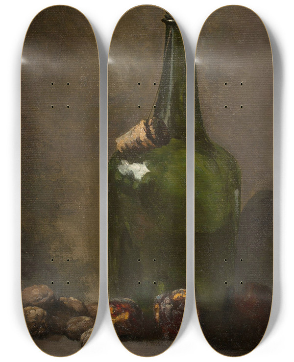Triptych art skateboard deck of Thodule Ribot The Full Bottle by Theodule Ribot (1823-1891)