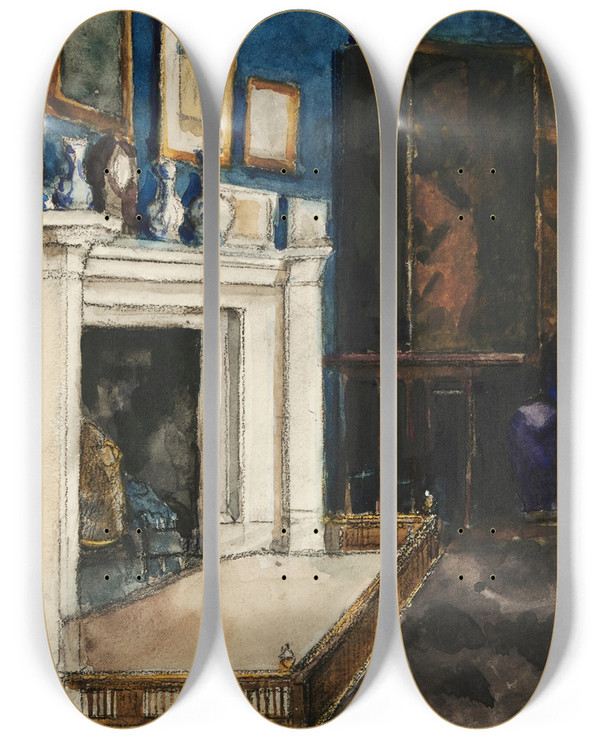 Triptych art skateboard deck of Sir William Eden Interior At Windlestone_6 by Sir William Eden (1849-1915)