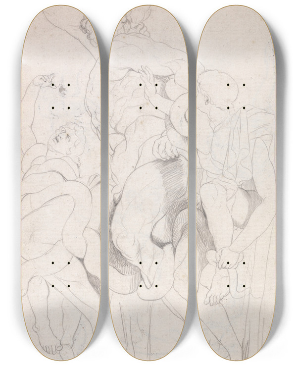 Triptych art skateboard deck of George Romney Laocoon by George Romney (1734-1802)