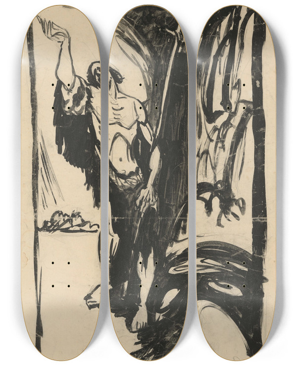 Triptych art skateboard deck of Jn Novk Resurrection by Jan Novak (1921-1944)