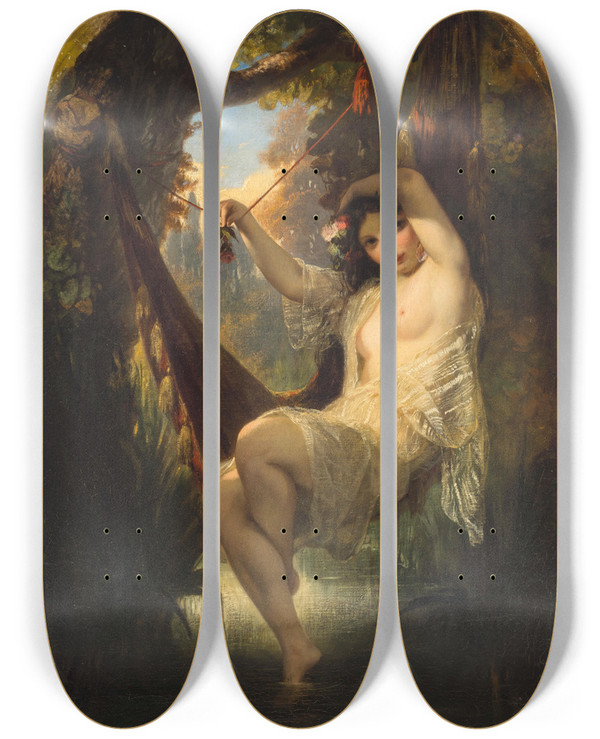 Triptych art skateboard deck of Charles Louis Mller Nymph Of The Woods by Charles Louis Muller (1815-1892)
