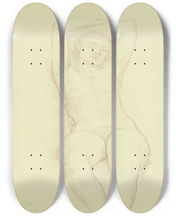 Triptych art skateboard deck of Charles Despiau Weiblicher Akt Halb Liegend In Vorderansicht by Charles Despiau (1874-1946)