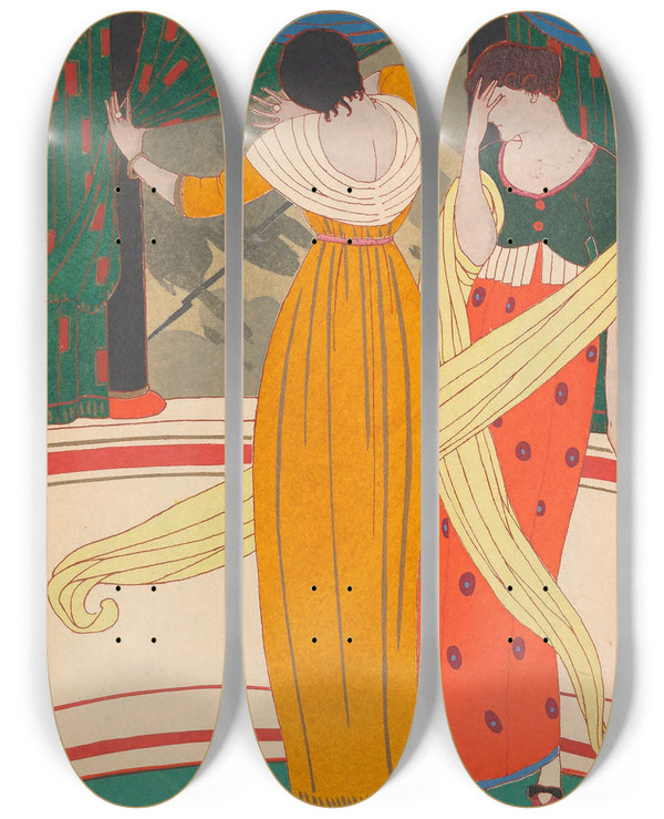 Triptych art skateboard deck of Charles Martin Lorage by Charles Martin (1884-1934)