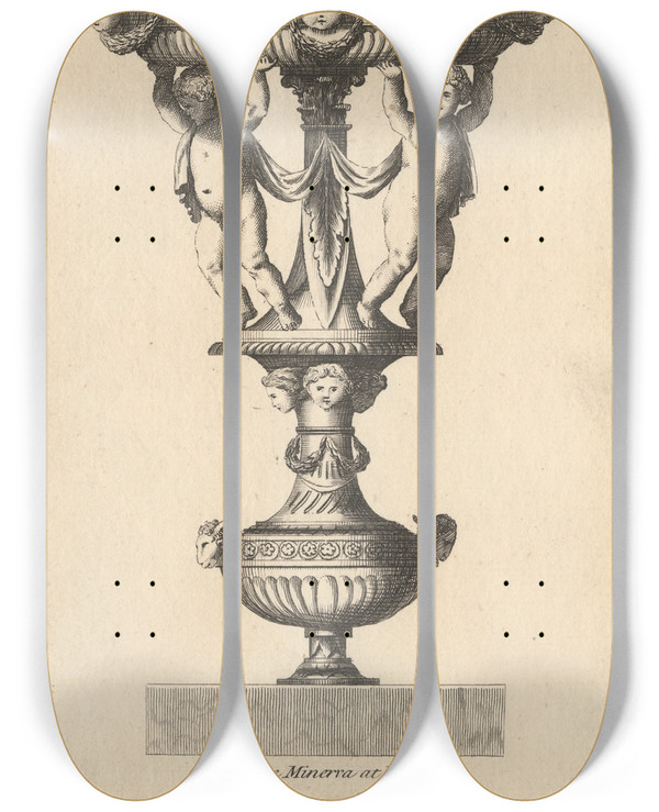 Triptych art skateboard deck of Placido Columbani At The Minerva At Rome by Placido Columbani (1744-1801)