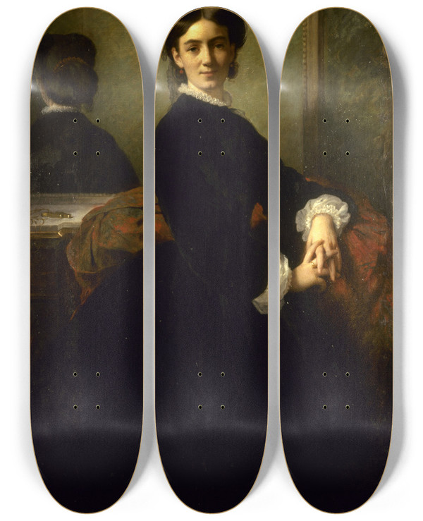 Triptych art skateboard deck of Charles Chaplin Portrait De Madame Charles Chaplin by Charles Chaplin (1825-1891)