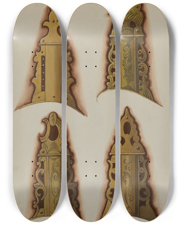 Triptych art skateboard deck of Albert Levone Patch Boxes Of Kentucky Rifles_1 by Albert Levone (20-)
