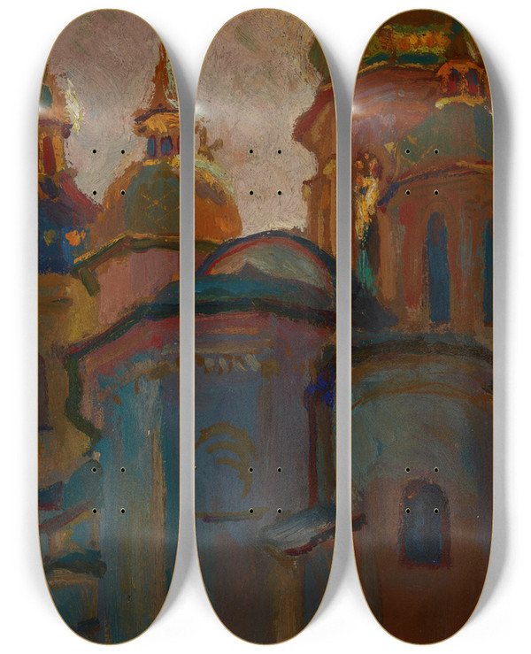 Triptych art skateboard deck of Jan Stanislawski Saint Sophias Orthodox Cathedral In Kyiv by Jan Stanislawski (1860-1907)