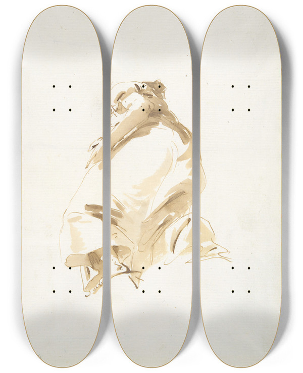 Triptych art skateboard deck of Giovanni Battista Tiepolo Standing Female Figure Seen From The Back And Frombelow by Giovanni Battista Tiepolo (1696-1770)