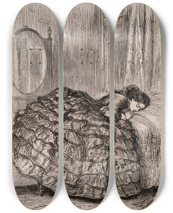 Triptych art skateboard deck of Sir John Everett Millais Framley Parsonage Was It Not A Lie by Sir John Everett Millais (1829-1896)