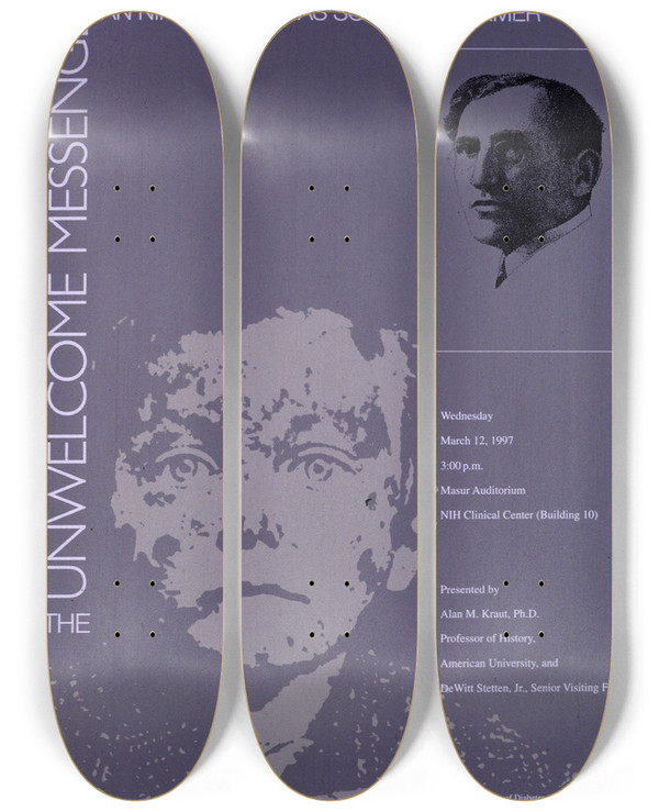 Triptych art skateboard deck of National Institutes Of Health The Unwelcome Messenger by National Institutes Of Health (1887)