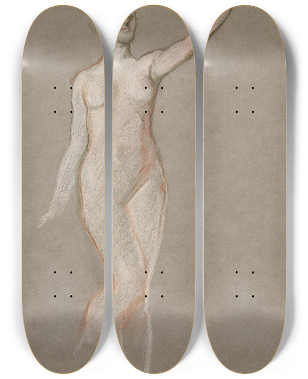 Triptych art skateboard deck of Edwin Austin Abbey Figure Study For The Hours Sketch For Mural For The State Capitol Building In Harrisburg Pennsylvania 19021911 Ii by Edwin Austin Abbey (1852-1911)