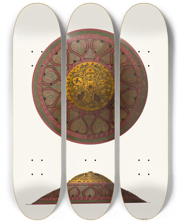 Triptych art skateboard deck of Fedor Grigoryevich Solntsev Shchit Trostnikovyi Perevityi Shelkami by Fedor Grigoryevich Solntsev (1801-1892)