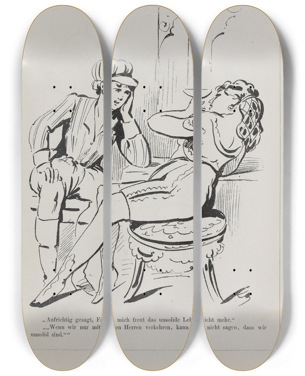 Triptych art skateboard deck of Karel Klic Bilderbuch Fur Hagestolze Pl013 by Karel Klic (1841-1926)