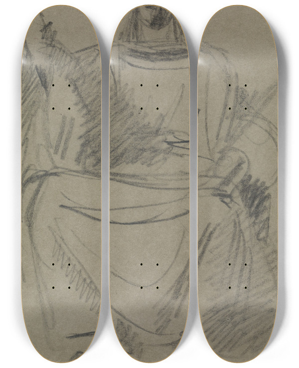 Triptych art skateboard deck of Benjamin Robert Haydon Study Of A Seated Male Figure by Benjamin Robert Haydon (1786-1846)