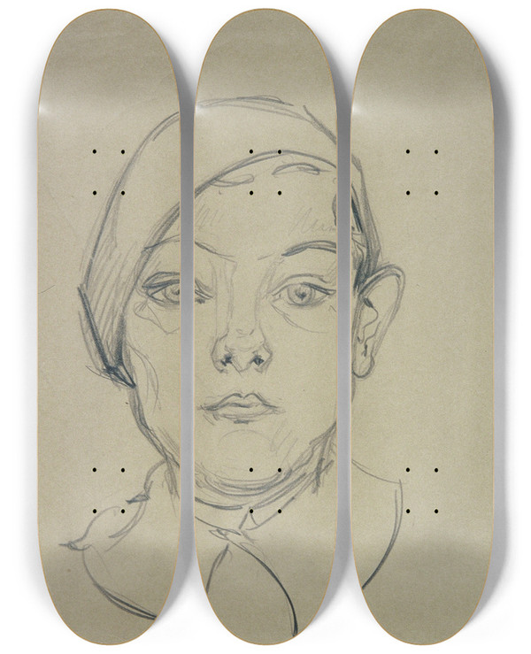 Triptych art skateboard deck of Karl Suschnik Knabenbildnis by Karl Suschnik (1890-1942)