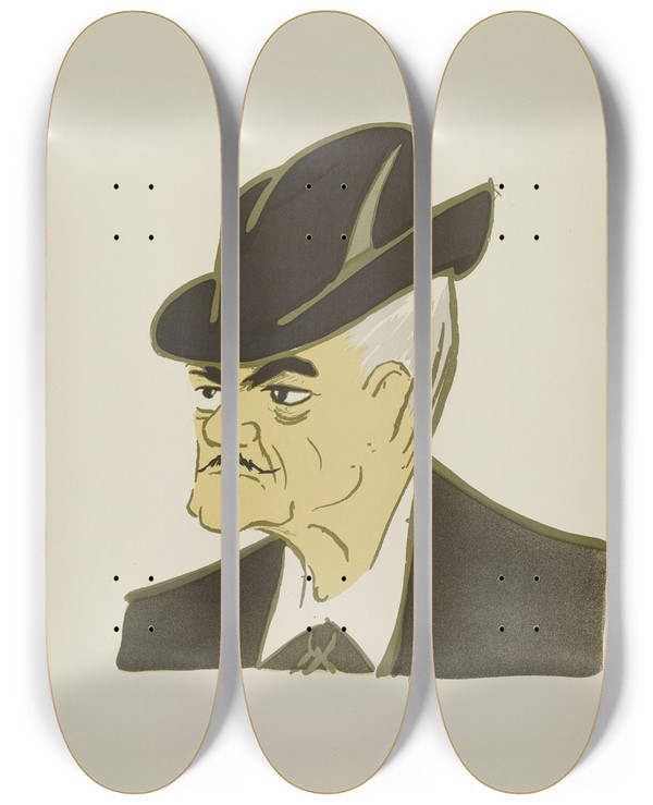 Triptych art skateboard deck of Georges Goursat Sem Melle Garibaldi by Georges Goursat (Sem) (1863-1934)