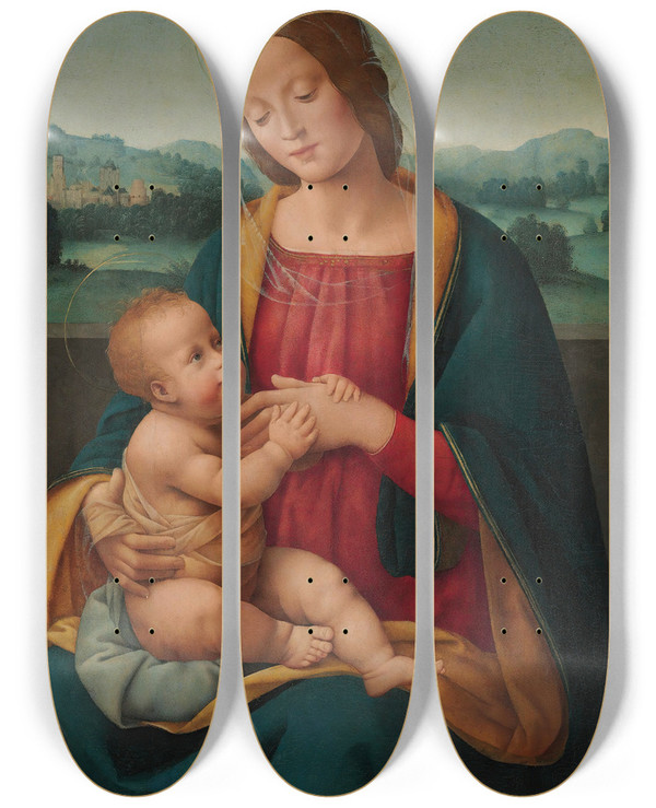 Triptych art skateboard deck of Giovanni Antonio Sogliani The Madonna And Child Before A Landscape by Giovanni Antonio Sogliani (1492-1544)