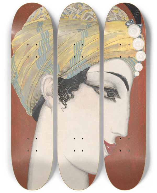 Triptych art skateboard deck of Francoislouis Schmied Histoire De La Princesse Boudour Pl02 by Francois Louis Schmied (1873-1941)