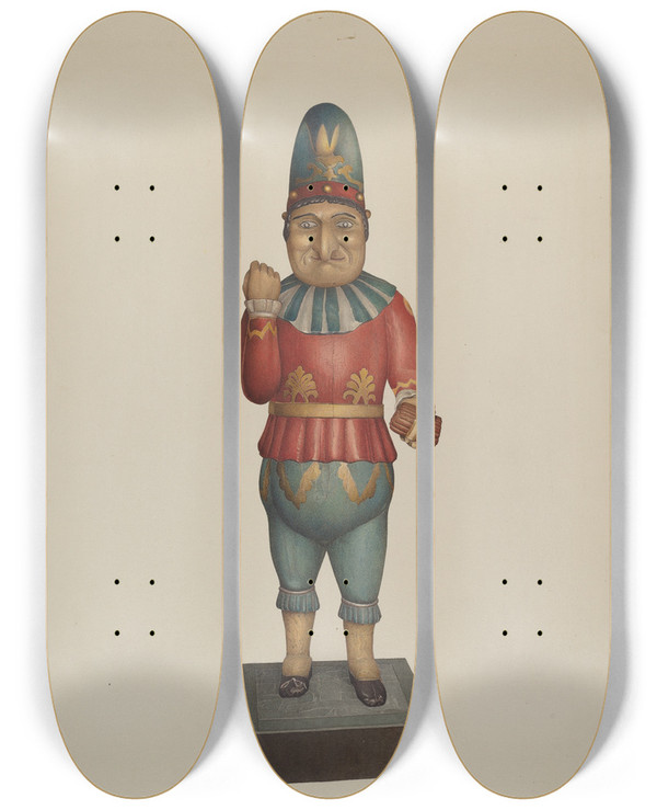 Triptych art skateboard deck of Robert Pohle Cigar Store Figure Punch by Robert Pohle