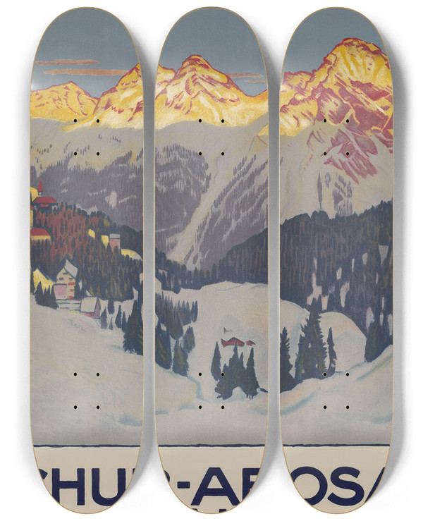 Triptych art skateboard deck of Emil Cardinaux Churarosa Bahn by Emil Cardinaux (1877-1936)