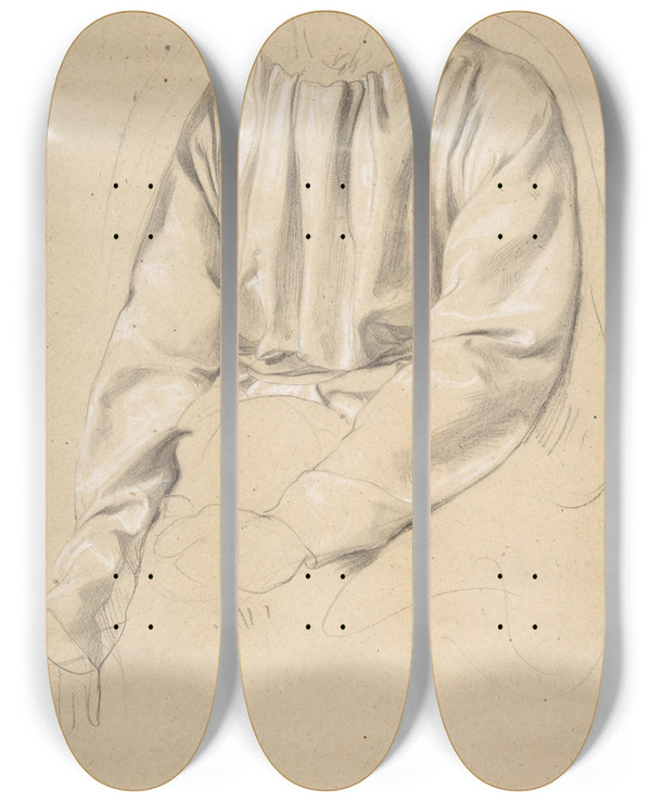 Triptych art skateboard deck of Romain Cazes Study Of A Draped Torso by Romain Cazes (1810-1881)