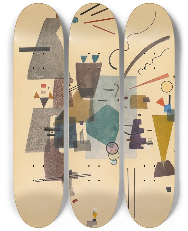 Triptych art skateboard deck of Wassily Kandinsky Gewrmtes Khl Warmed Cool_1 by Wassily Kandinsky (1866-1944)