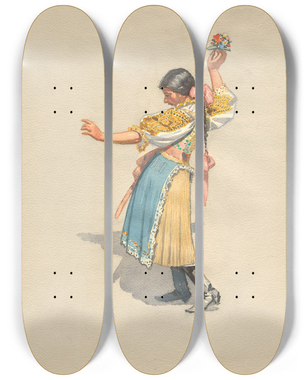 Triptych art skateboard deck of Joa Prka Dancer From Pieany by Joza Uprka (1861-1940)
