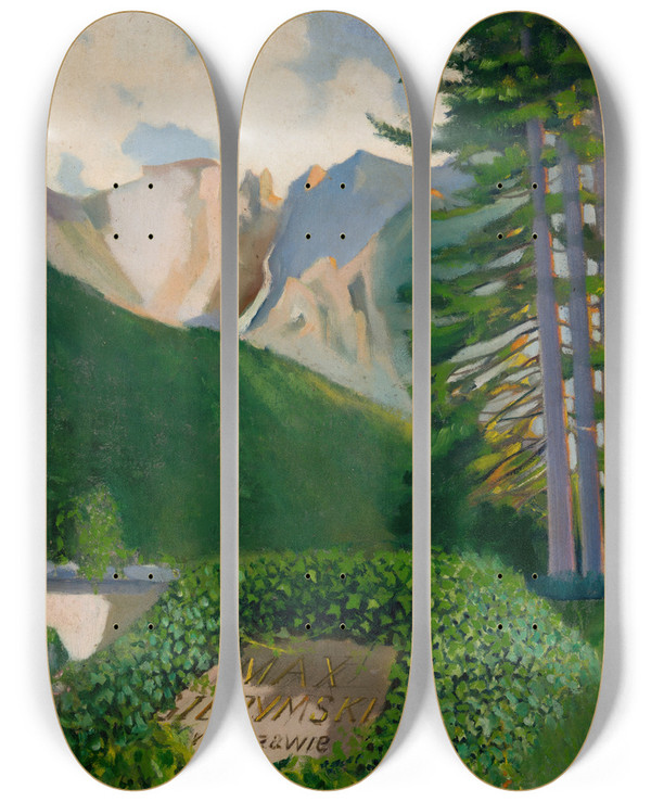 Triptych art skateboard deck of Jakub Juszczyk Landscape With Maksymilian Gierymskis Tomb by Jakub Juszczyk (1893-1945)