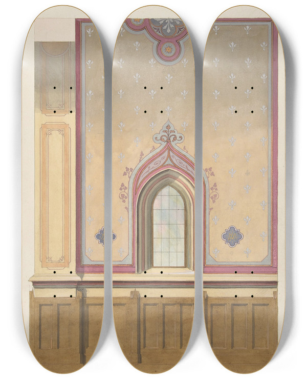Triptych art skateboard deck of Julesedmondcharles Lachaise Design For The Painted Decoration Of A Wall Pierced By An Arched Window by Jules-Edmond-Charles Lachaise (1897)