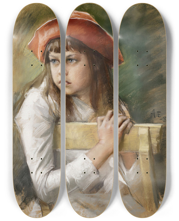 Triptych art skateboard deck of Albert Edelfelt Portrait Of The Artists Sister Berta Edelfelt_3 by Albert Edelfelt (1854-1905)