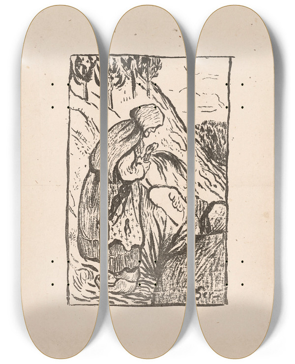Triptych art skateboard deck of Paul Srusier Vieille Bretonne Dans La Lande by Paul Serusier (1864-1927)