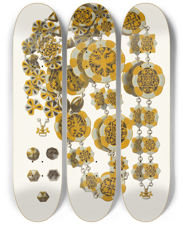 Triptych art skateboard deck of Fedor Grigoryevich Solntsev Konskiia Serebrianiia Cypi by Fedor Grigoryevich Solntsev (1801-1892)