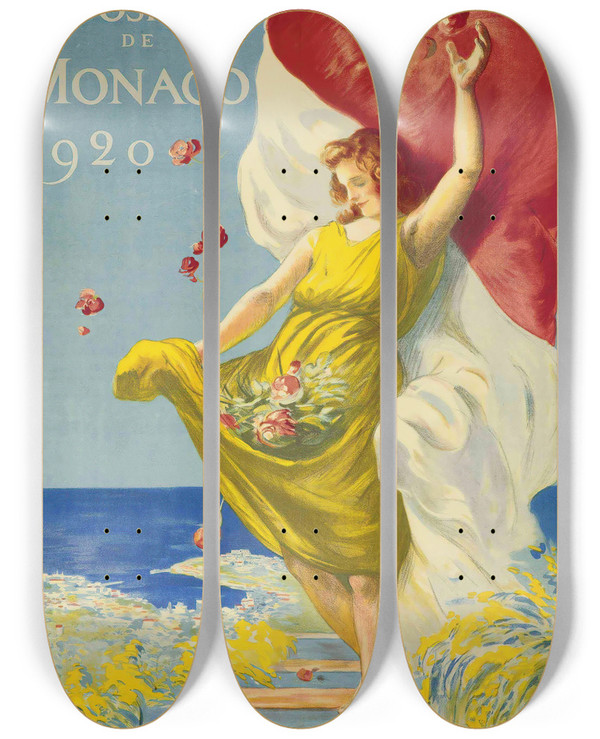 Triptych art skateboard deck of Leonetto Cappiello Exposition De Monaco by Leonetto Cappiello (1875-1942)