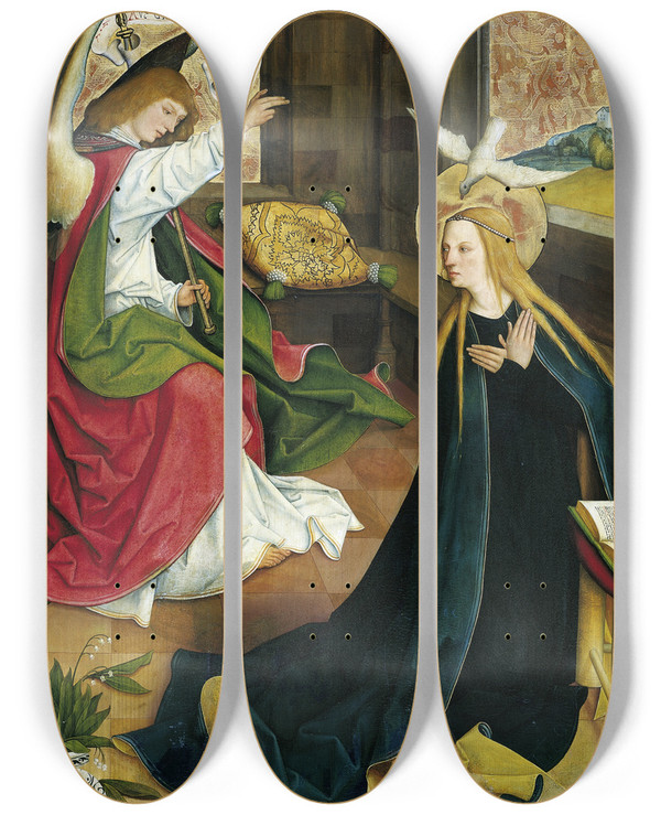 Triptych art skateboard deck of Bartholomus Zeitblom The Annunciation by Bartholomaus Zeitblom (1450-1519)