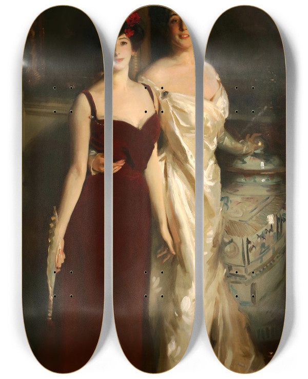 Triptych art skateboard deck of John Singer Sargent Ena And Betty Daughters Of Asher And Mrs Wertheimer by John Singer Sargent (1856-1925)