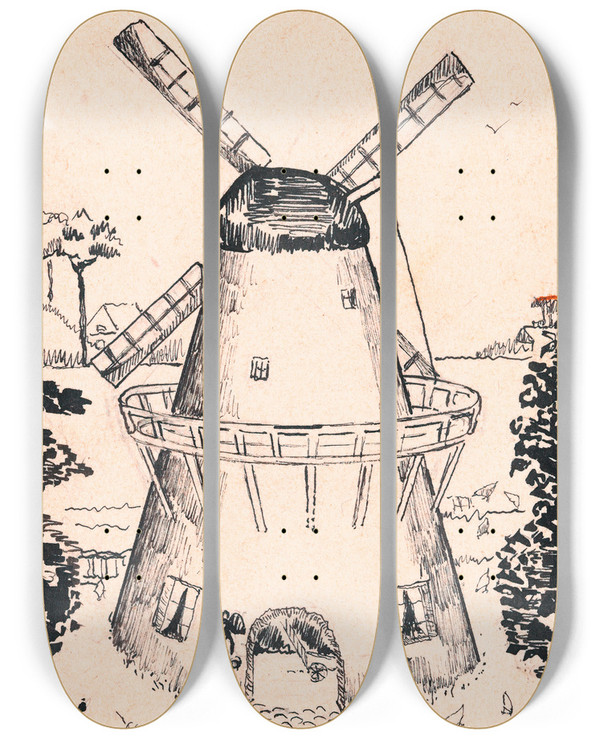 Triptych art skateboard deck of A Tinbergen Windmolen In Een Landschap by A Tinbergen (20-)