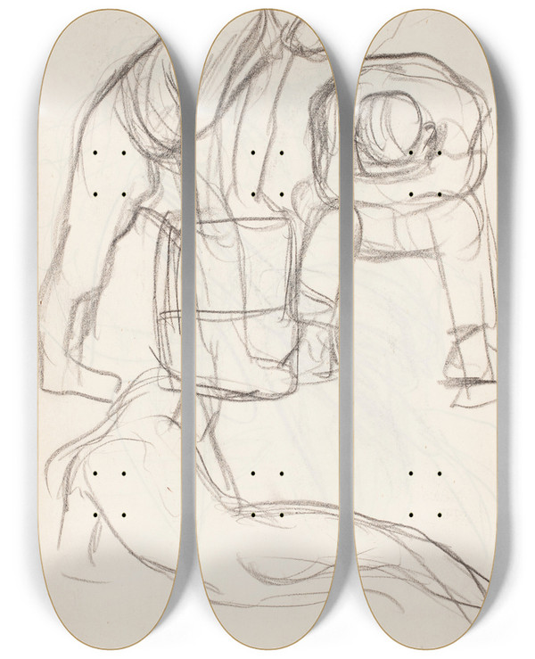 Triptych art skateboard deck of Magnus Enckell Miehi Eri Asennoissa Luonnos by Magnus Enckell (1870-1925)