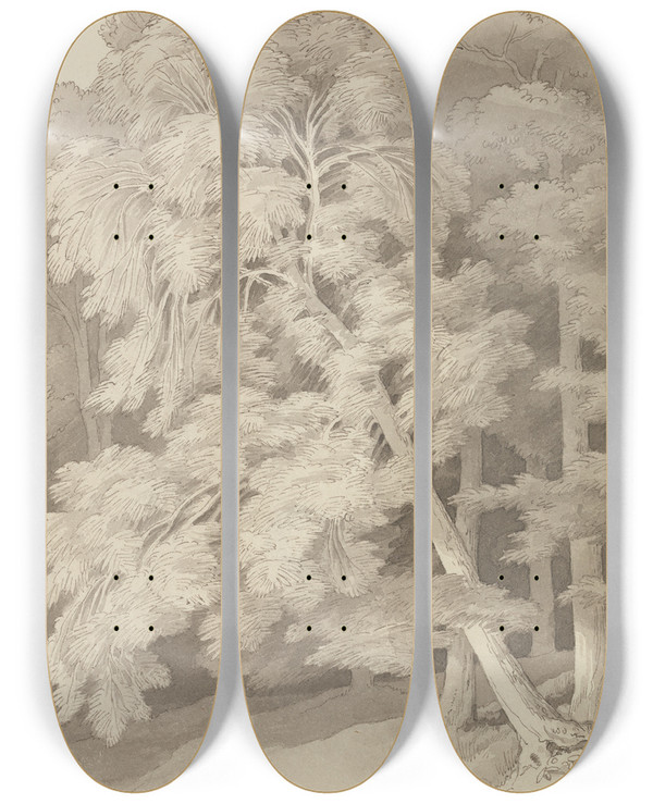 Triptych art skateboard deck of John White Abbott Trees In A Wood by John White Abbott (1763-1851)