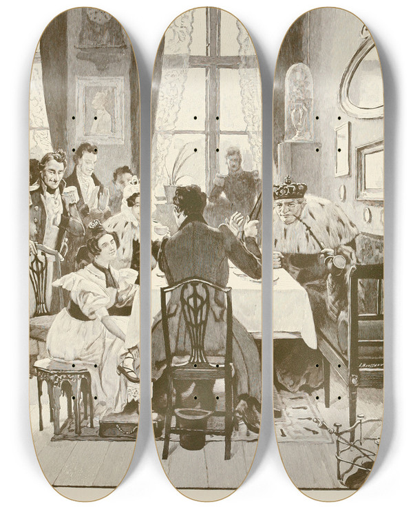 Triptych art skateboard deck of Hans Tegner Fairy Tales And Stories Pl18 by Hans Tegner (1853-1932)
