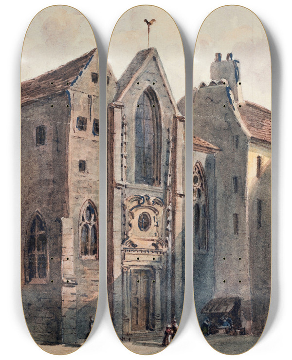 Triptych art skateboard deck of Augustesbastien Bnard Eglise Saint Landry by Auguste-Sbastien Bnard (1810-1873)