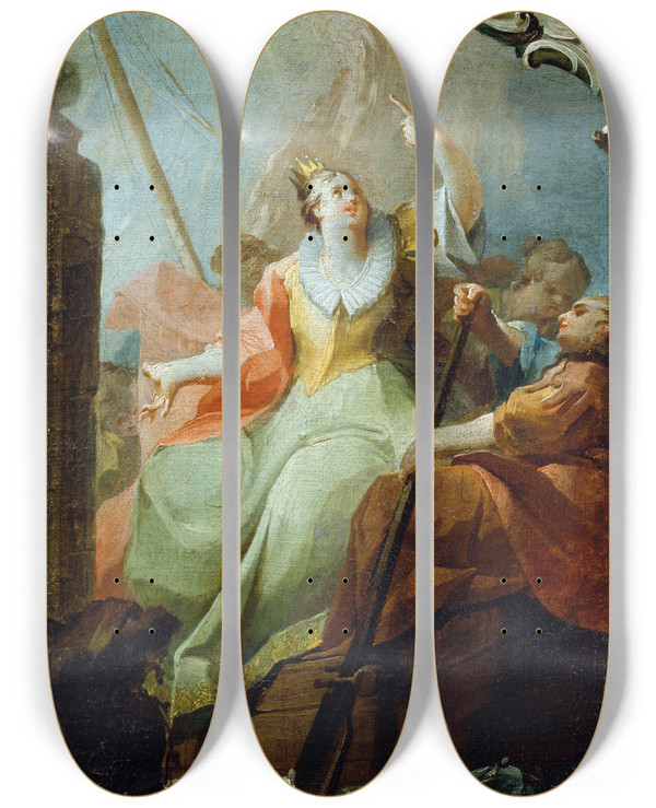 Triptych art skateboard deck of Franz Sigrist The Elder Die Heilige Ursula by Franz Sigrist the elder (1727-1803)