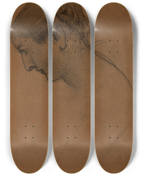 Triptych art skateboard deck of Pierre Puvis De Chavannes Tte De Femme Ii by Pierre Puvis De Chavannes (1824-1898)