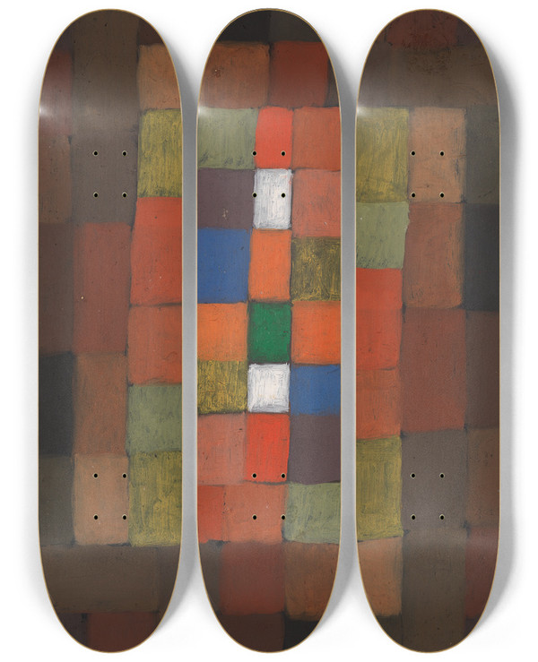 Triptych art skateboard deck of Paul Klee Staticdynamic Gradation by Paul Klee (1879-1940)