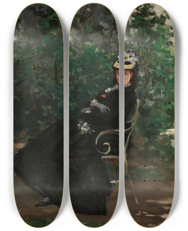 Triptych art skateboard deck of Carolusduran Portrait Of Madame Alice Hoschede by Carolus Duran (1837-1917)
