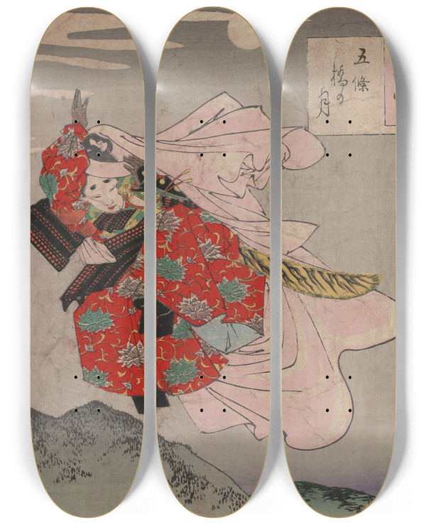 Triptych art skateboard deck of Tsukioka Yoshitoshi Gojbashi No Tsuki_1 by Tsukioka Yoshitoshi (1839-1892)
