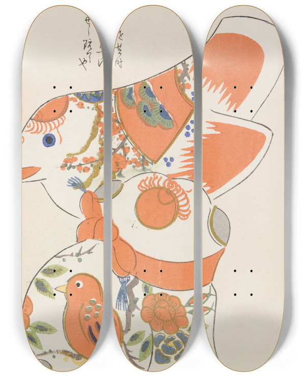 Triptych art skateboard deck of Shimizu Seif Unai No Tomo Pl 115 by Shimizu Seifu (1851-1913)