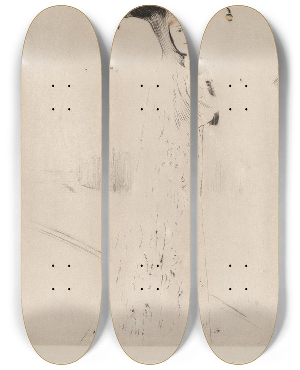 Triptych art skateboard deck of Fernand Khnopff The Bells by Fernand Khnopff (1858-1921)