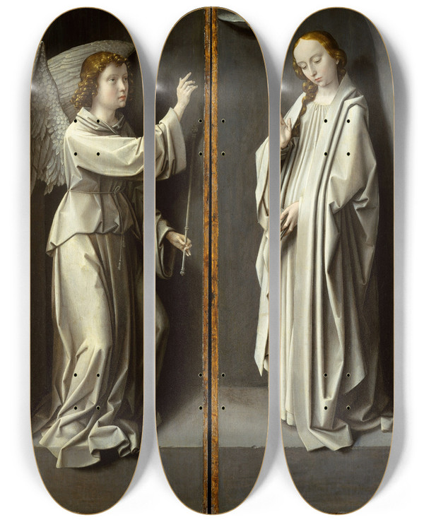 Triptych art skateboard deck of Gerard David Archangel Gabriel The Virgin Annunciate by Gerard David (1460-1523)